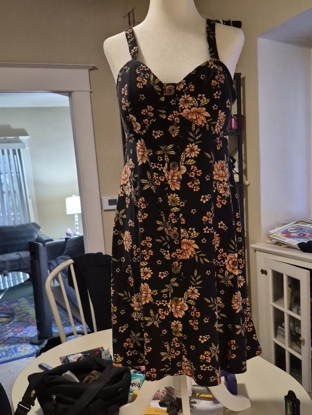 No Boundaries Black Floral Button-Front Mini Dress
